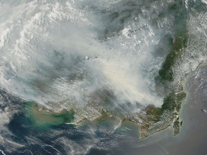 Borneo fires, October 2006. Image by Jeff Schmaltz and NASA, provided courtesy of Wikimedia Commons.
