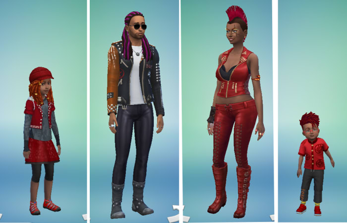 This is the "De La Cour" household, which can be found in the Sims 4 user gallery. They are a quirky, creative and fun family—very edgy—and dream of fame.