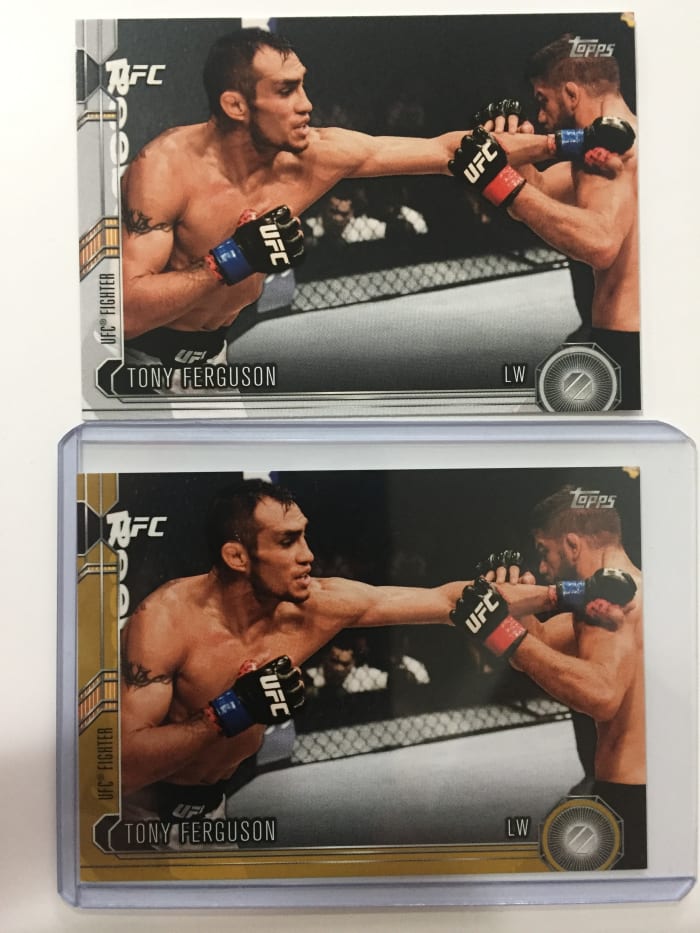Here's a comparison of a base card with one of its parallels, /88. Notice the parallel has a gold border.