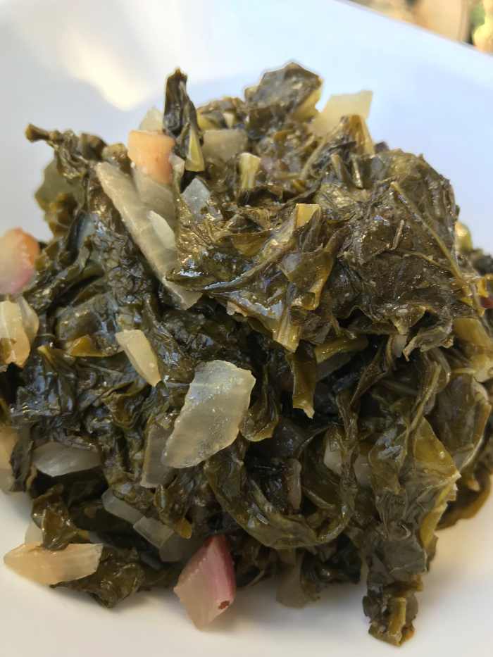 Turnip greens are more tender and sweeter than collards, and they're ready to serve in less time. So good!