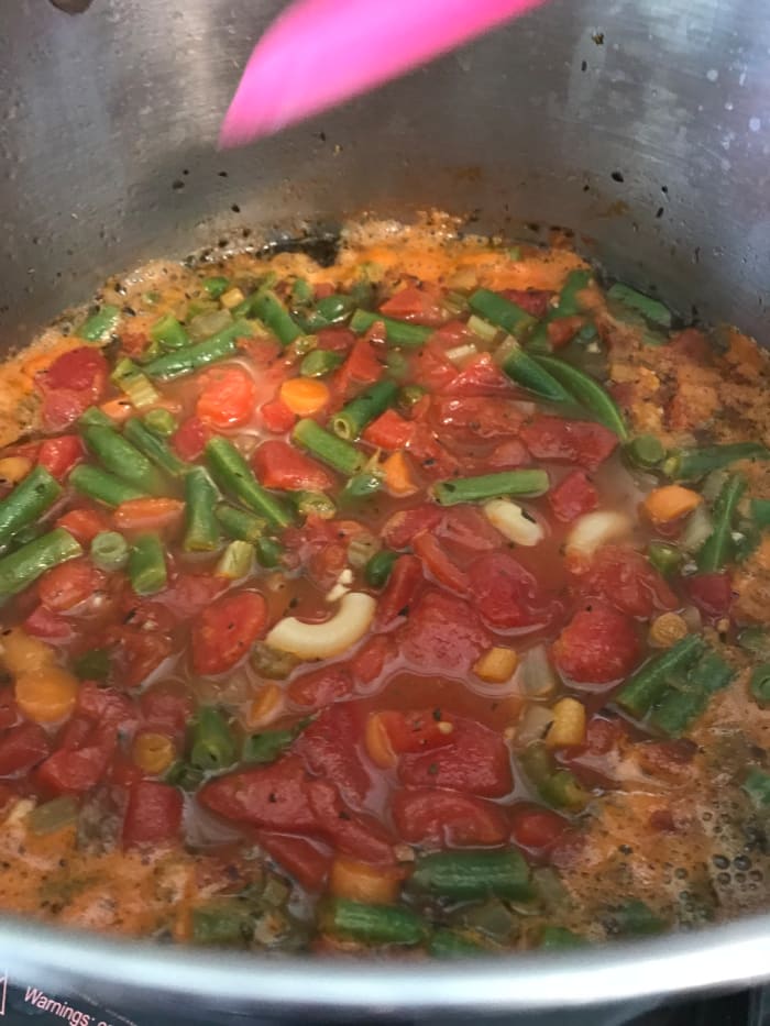 Simmer for just at ten minutes - this leaves the pasta perfectly cooked, and the green beans as well. The broth will be perfect - rich and flavorful and loaded with great fresh flavor.