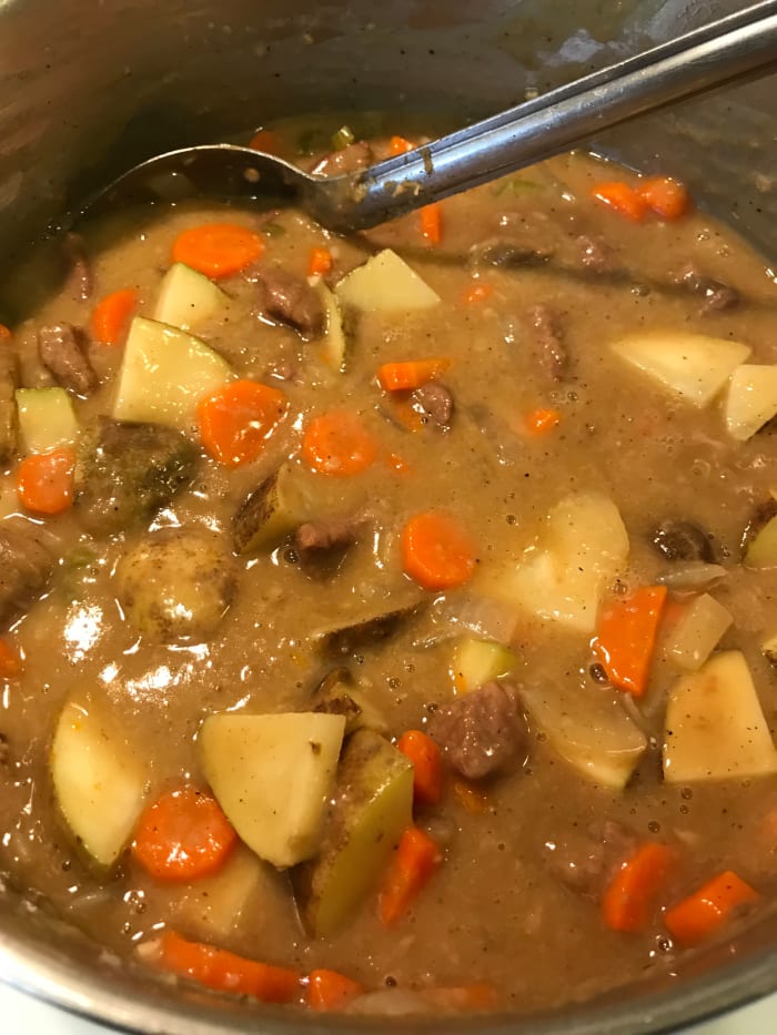 Simply let the beef stew simmer - keep the bubbles barely forming. At minimum it needs an hour, although two is better. All it requires is an occasional stir.