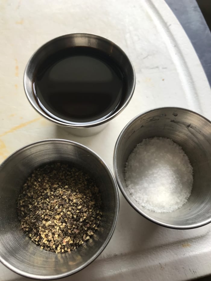 This recipe calls for just kosher salt, pepper, and Worcestershire sauce. The Worcestershire adds tremendous depth of flavor to the final dish, enhancing the "beefiness" of the meatloaf without standing out too much on its own.