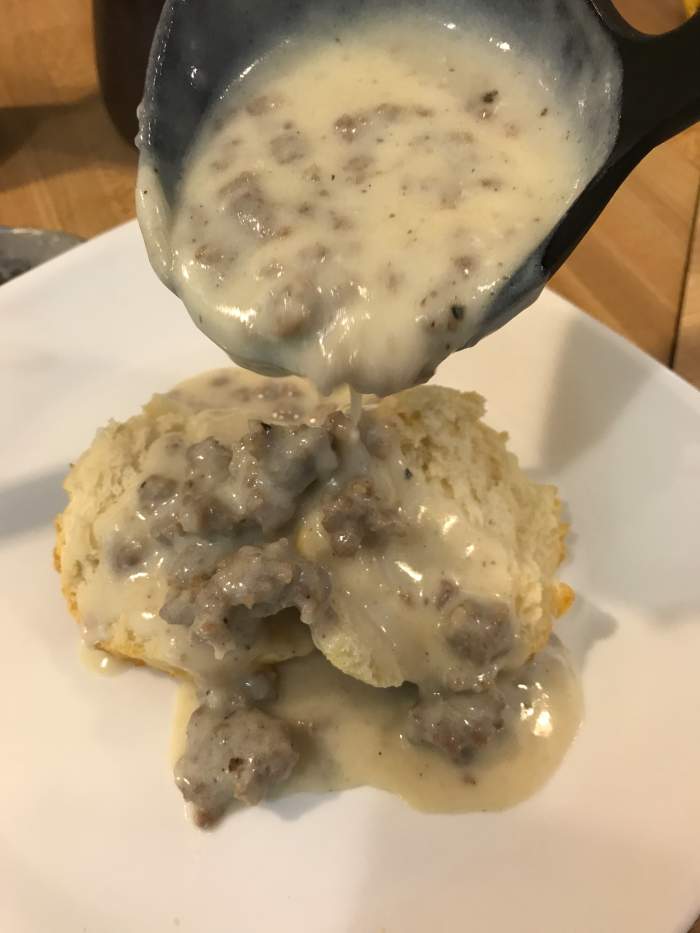 Of course sausage gravy and biscuits go together like - well - biscuits and gravy. They are the perfect match, and shouldn't be separated at all costs.