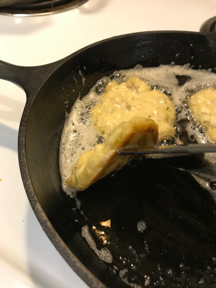Because you need to cook the raw potato and flour both, keep the heat medium low, and cook for about 8-10 minutes, or until bubbles form on top and the bottoms are golden brown and crusty.