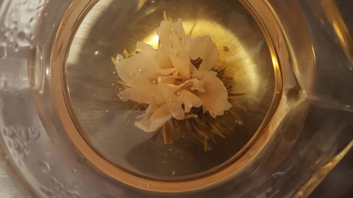 This aerial view demonstrates the ribbonlike elegance of the California Tea House's Violet Moon tea.
