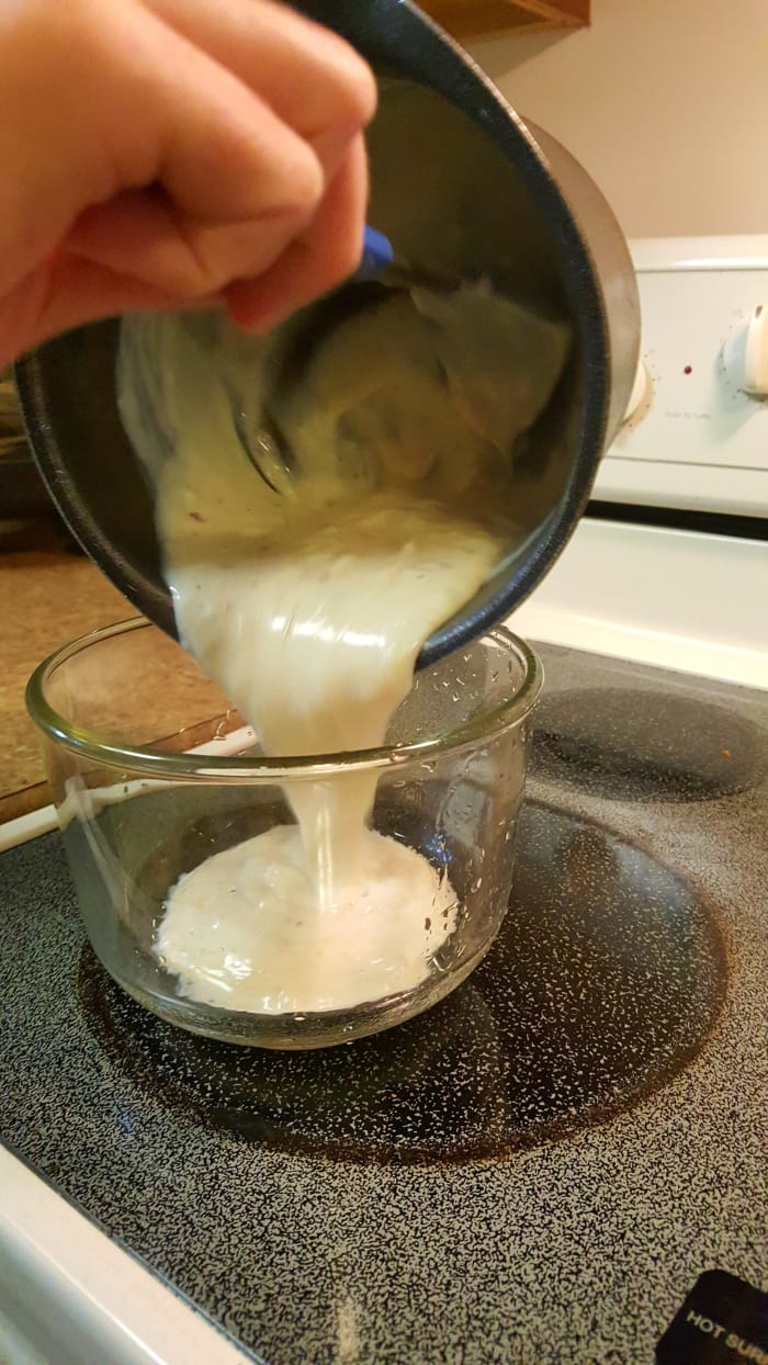 Pour pudding into a bowl or individual cups that have been rinsed with cold water. Chill until firm.