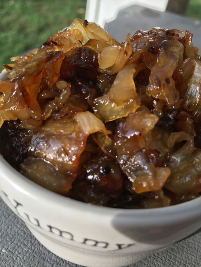 My oldest son calls it onion candy - correctly caramelized onions are naturally sweet, incredibly savory, and enhance anything you use them with. Or eat them with a fork - as my boys did with this batch.