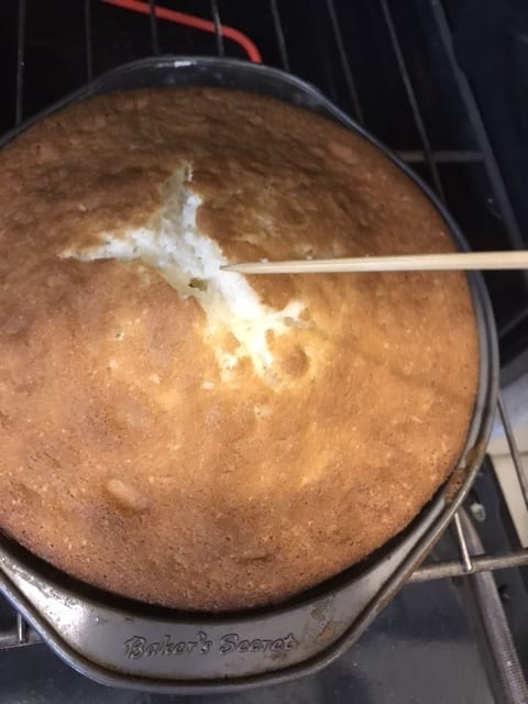 Be careful not to overbake these cakes - they'll get dry. Bake for right about 40 minutes, or until a cake tester or skewer inserted into the center of the cake comes out clean.