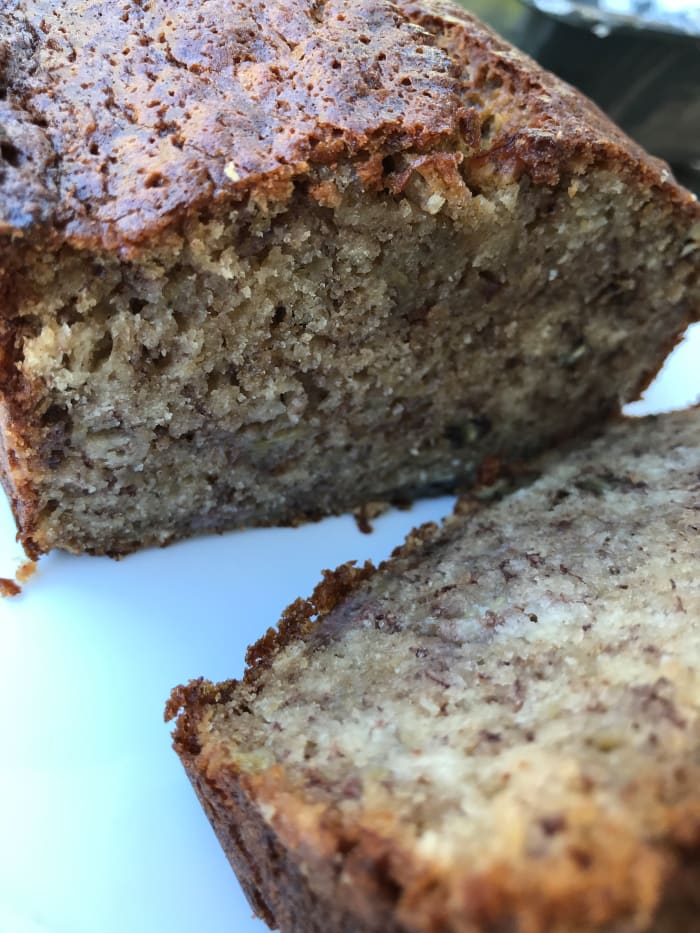 Theoretically, you should let the bread cool completely before cutting. The texture is better, and the bread stays more moist. I don't think that's ever happened at my house. Ever. Again—the world doesn't end.