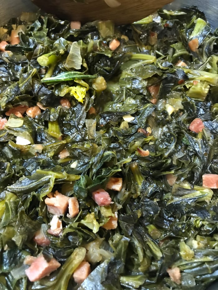 After 45 minutes the collards are ready, the flavors mingle and marry and the results are just amazing.