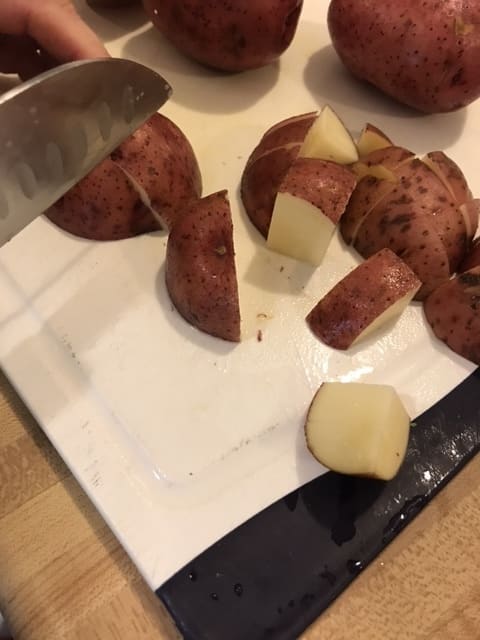 I used red potatoes in this photo because that's what I had - it's no big deal. You can use those or use Yukon Golds, or Russets if you like. It's whatever you happen to have and what you like most!