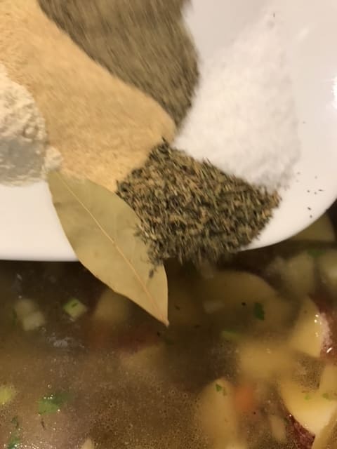 Stir in the seasoning right after adding the broth, before you start to simmer. This will give the seasonings time to mingle and marry and make the entire pot of soup taste just amazing.