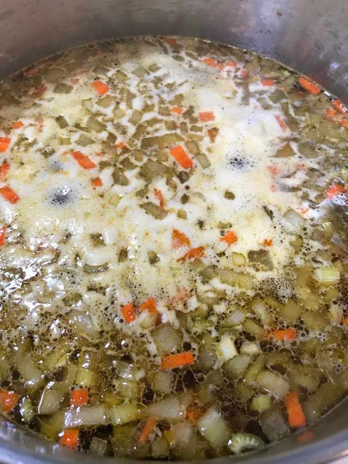 Bring the soup to a boil, reduce to a simmer, and simmer for about an hour to an hour and a half. You just need to split peas to become tender. If you cook it too long, they'll turn to mush. That's fine too - it makes a nice creamy soup!