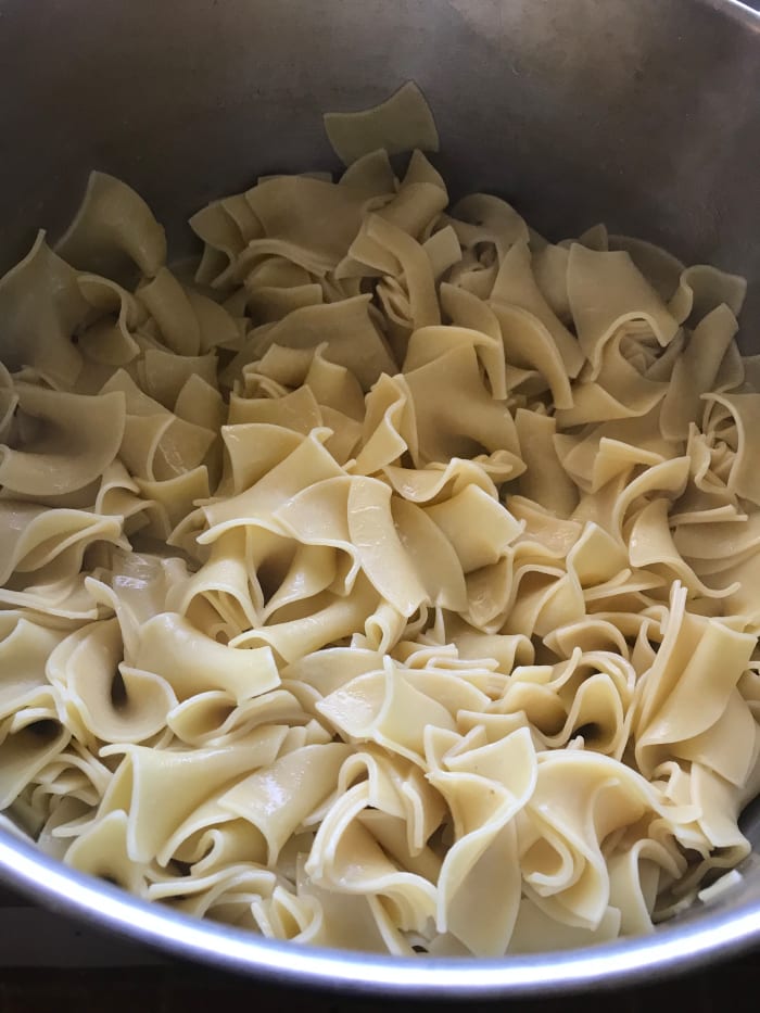 It's your choice! Whichever is your favorite is the right way to go - our family is pretty evenly split. I use batches of big, buttered egg noodles just as often as I whip up a big batch of mashed potatoes to serve with these decadent steaks.