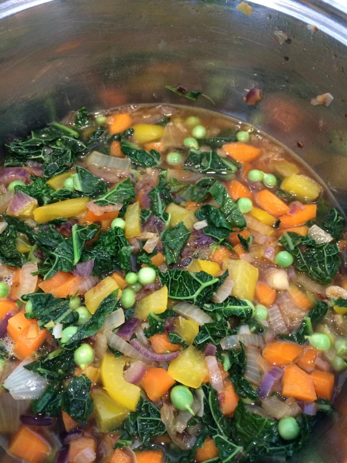 The filling: you can add any seasonal vegetables of your choice. Here I have added savoy cabbage and fresh peas from my garden.