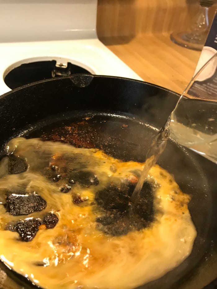 Add liquid to the pan in which you've cooked chicken, pork, beef or fish, and scrape all the brown bits up with a wooden spoon.