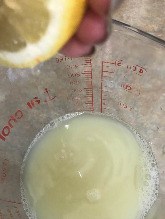 A batch of lemonade takes about 1 1/2 cups of fresh lemon juice. I'd like to tell you it's about 5-6 lemons, but it depends on how big they are and how 'juicy' they end up being - which depends on how fresh they are as well. So just measure!