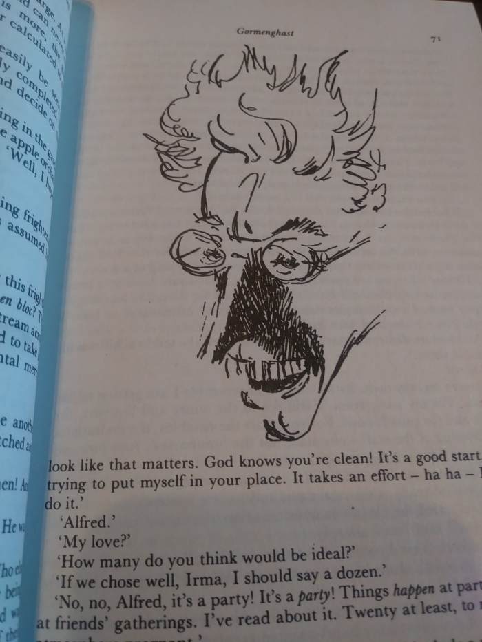 In addition to his extreme literary skills, Mervyn Peake is also a superb artist. He illustrates his own work.