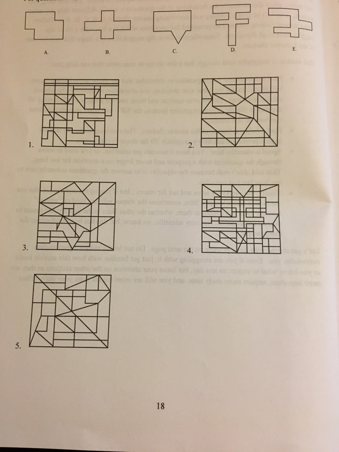 Remember to look for one defining feature that makes that shape stand out from the others. Also, the correct shape will always be exactly as the answer choice shows.