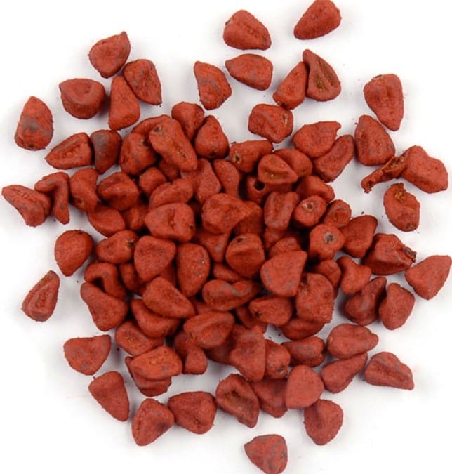 This is what annatto seeds look like. In Tagalog, they're called achuete seeds, and in Spanish they're known as achiote.