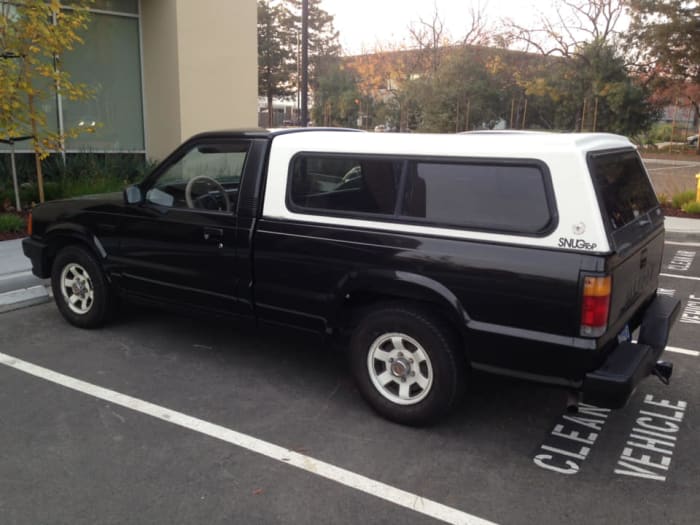 This is MY truck, yes, mine. The shell was on an 89 Toyota, but it was actually made for an 80's Nissan Hardbody-standard cab. Most old imports are around 60" wide and about 76" long-19 to 20" tall. -cab plus beds are an inch and half SHORTER though.