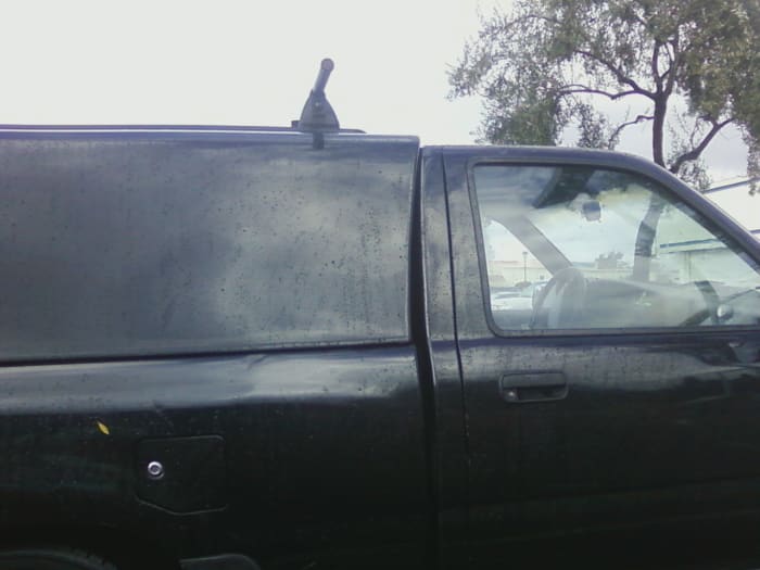 Here is the opposite of the above picture-a 1995 to 2004 Tacoma shell on a circa 1990 Toyota. Notice the slight angle to the front of the shell, and how much taller is than the cab.
