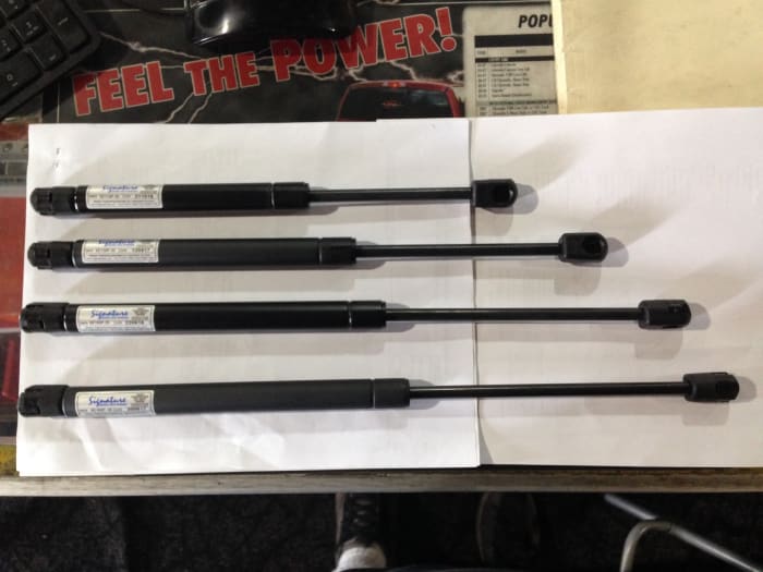 Here are some standard sizes. Most camper or top dealers will carry these replacement parts.