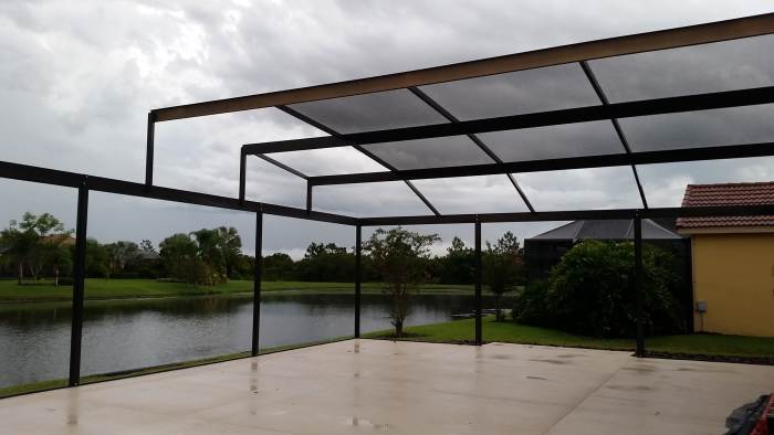 We opted to not have the solid panel around the bottom of the screen room. That would have cut off a little of our view. Seeing the lake and the wildlife was important for us.