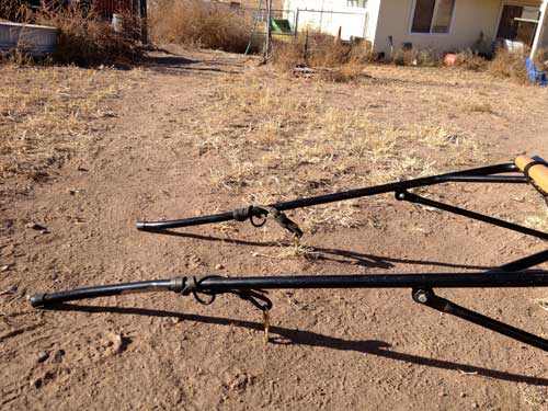 The shafts, showing rubber tips and footman's loop. I keep my breeching holdback straps attached to the shafts so all I have to do is snap them to the breeching.