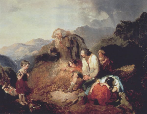 You can see the Soft Coated Wheaten Terrier is on the bottom right hand side of the painting and the dog is included in several more of the paintings as well. Wheatens were not bred for gentry, but for the common people as farm dogs.