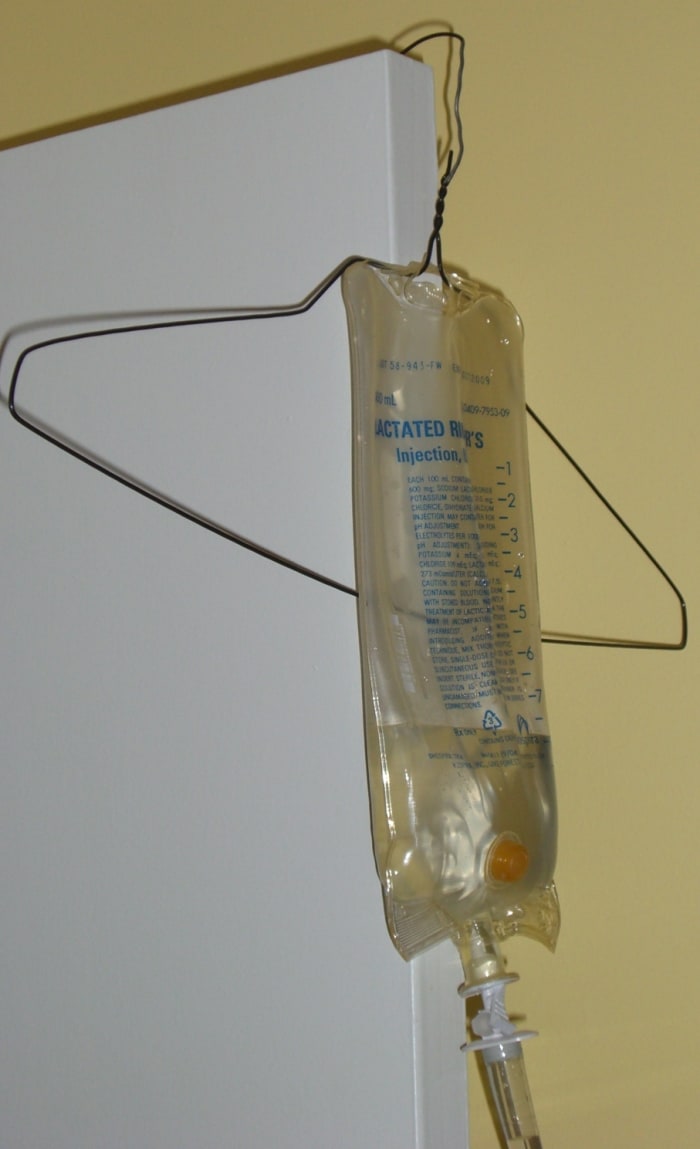 Hang the bag off of the top of a door or somewhere else where it will be at least two feet above the cat.