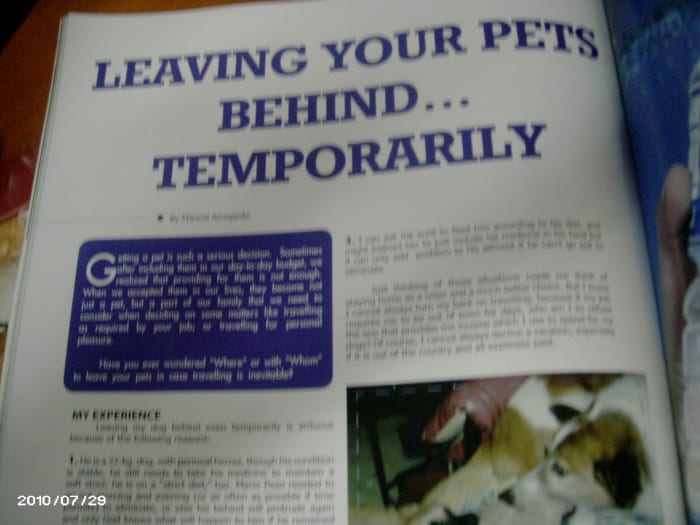 My advice was featured in "Animal Scene" magazine in 2010. I wanted to further share my experience with fellow dog lovers not just in the Philippines, but internationally.