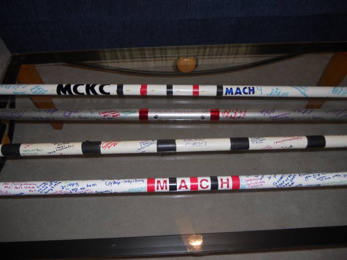 Four different MACH bars. The two bottom bars were taken right off of the course. The top two bars were decorated and handed to the exhibitor after their MACH victory lap.