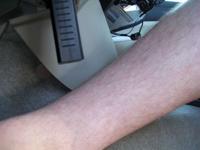 Amount of room between driver's right leg and OBD adapter, accelerator pedal depressed