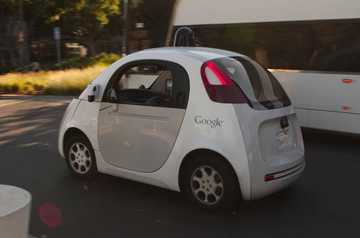 Google's completely autonomous prototype. It has no brake pedals or steering wheel. They're not street-legal... yet.