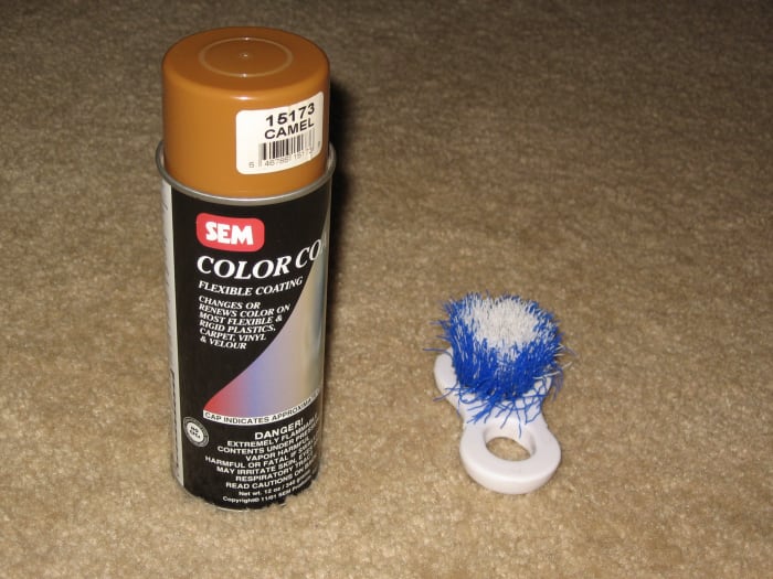 SEM and other companies make spray coating specially designed for carpets. This is not any ordinary rattle-can paint!