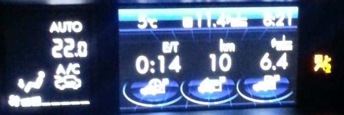 Subaru XV Crosstrek: after 1 minute of idling, 14 mins and 10 kms of driving during the winter season