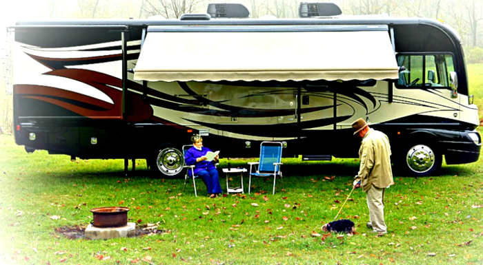 Notice that this awning covers all of the side windows as well as the entry door.