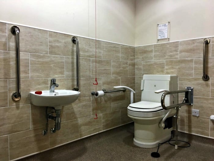 Many campgrounds have bathrooms designed especially for the disabled people who visit their parks.