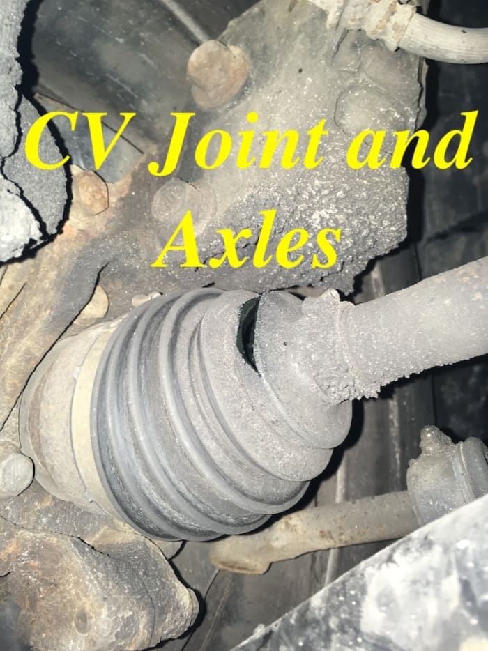 This CV joint boot has been leaking for a while. You can see the grease that has been slung onto the bottom of the strut and peppered with sand and debris.
