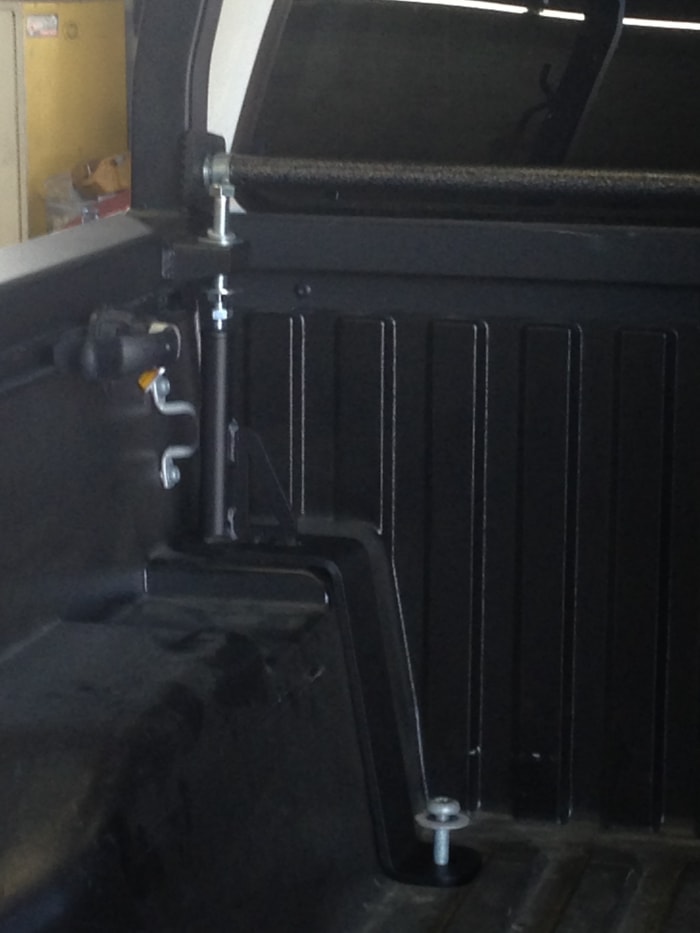 Here is the front leg on a crew cab that has the shorter bed. The reason for the bend is because the wheel well is closer to the front wall—you can still mount a tool box with this.