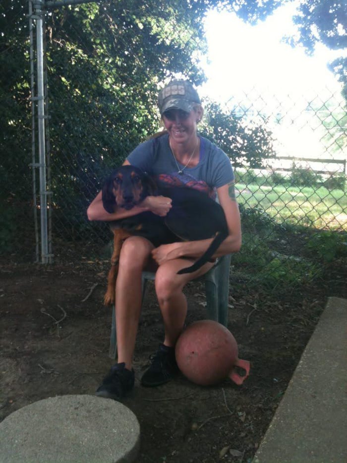 This sweet boy is named Johnny Be Good. He was afraid of everything and for weeks this is all he would do when I took him outside. He was a little large to be a lap dog though!