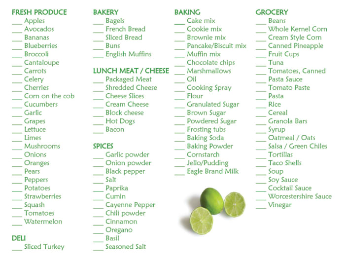 Items that I normally buy are included on my standardized list. Customize your list according to your family's needs.