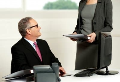 Hey, eyes up here, fella. Sexual harassment is against the law.