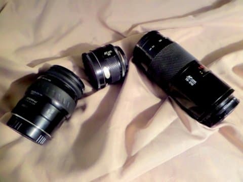 Minolta Maxxum lenses for 35mm film cameras. These fit the Sony Alpha Digital cameras without an adapter. Purchased at second hand store.