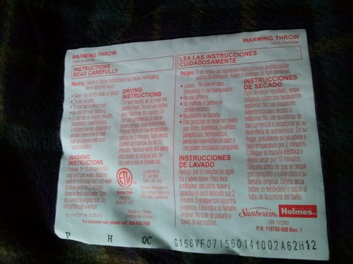 Electric blankets and mattress pads will include a label from the manufacturer with washing and drying instructions.