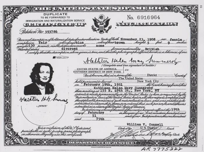This is an old sample of a Certificate of Naturalization. They are colorized now including the photo embedded on the certificate. If you haven't already, go to SSA to update your citizenship, it will save you a lifetime of headaches.