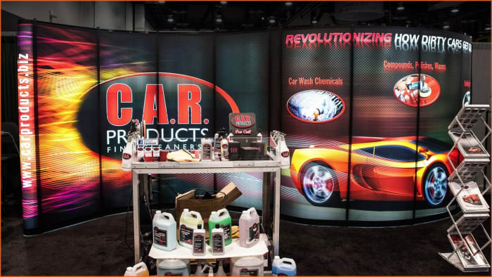 By adding additional pop ups and accessories the stand can be extended and reconfigured to fit the available space.
