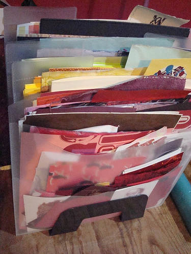 A simple tray or bin or a folder system works perfectly for collecting re-usable paper scraps. Students can use these for future projects, fine motor skill work, and much more.